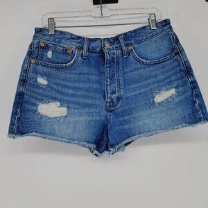 Madewell Button Fly Distressed Raw Hem Relaxed‎ Denim Shorts 27